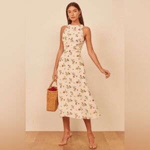 Reformation Harleen floral cream halter midi  dress sz 2